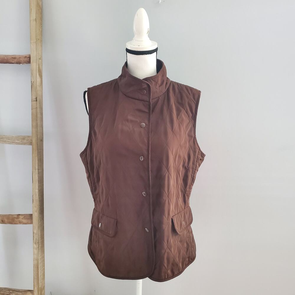 Talbots Women's Brown Diamond Quilted Button Up Vest Size M